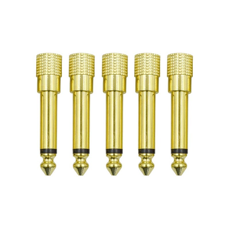 Hxchen 1/4 Mono to 1/8 Mono Adapter, 5-Pack 6.35mm TS Male to 3.5mm Female Audio Connectors (Gold) - Image 1